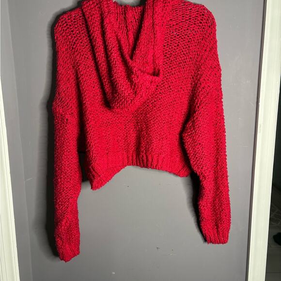 Pilcro Red Open Knit Cropped Hooded Sweater Size XS - Picture 5 of 7